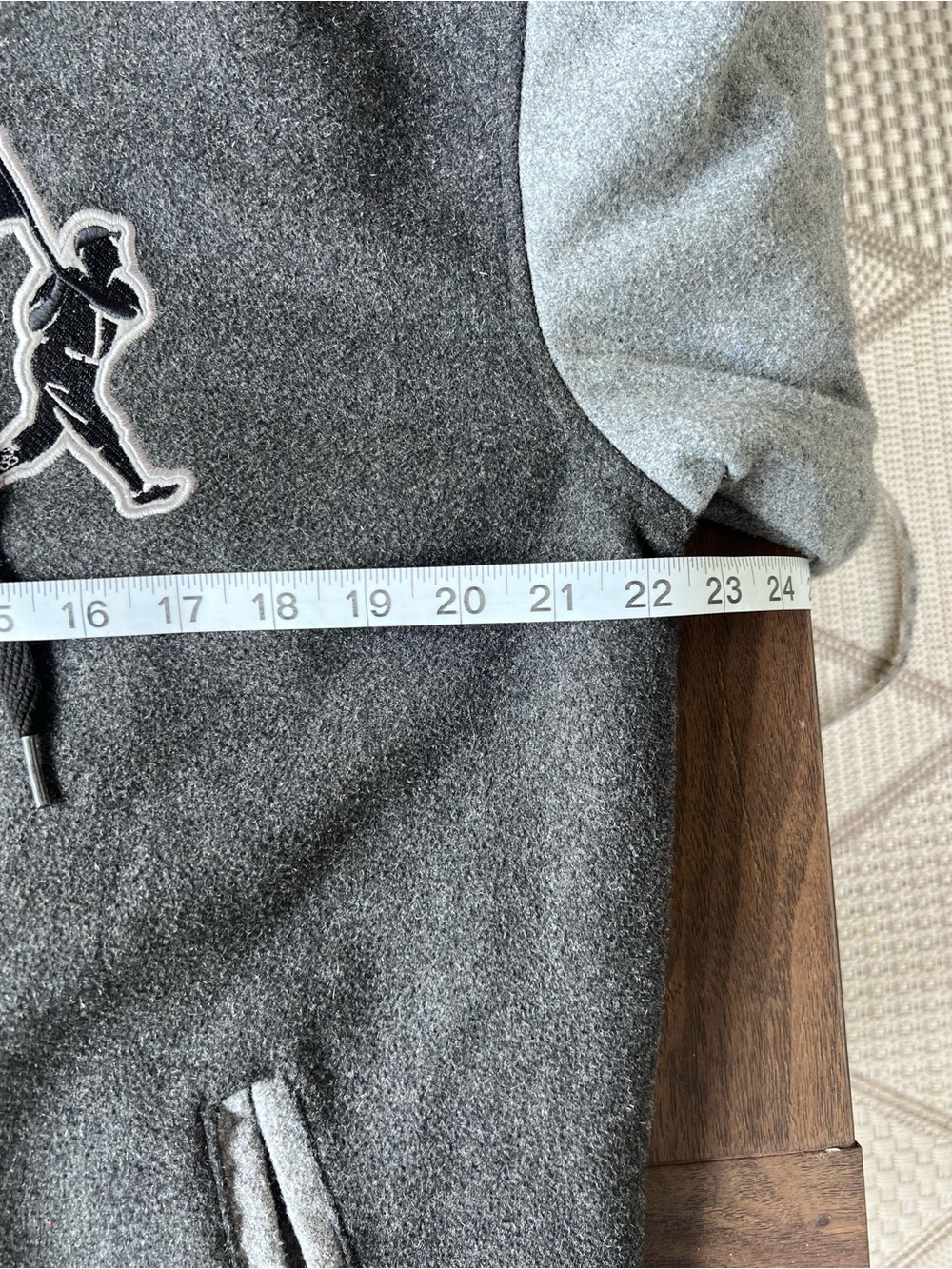 Gray Baseballism Hooded Varsity Jacket with Red Lining Medium - Picture 6 of 9